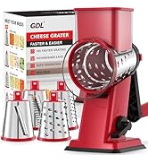 GDL Rotary Cheese Grater Hand Crank - Upgraded Cheese Shredder with 4 Interchangeable Blades, Rot...