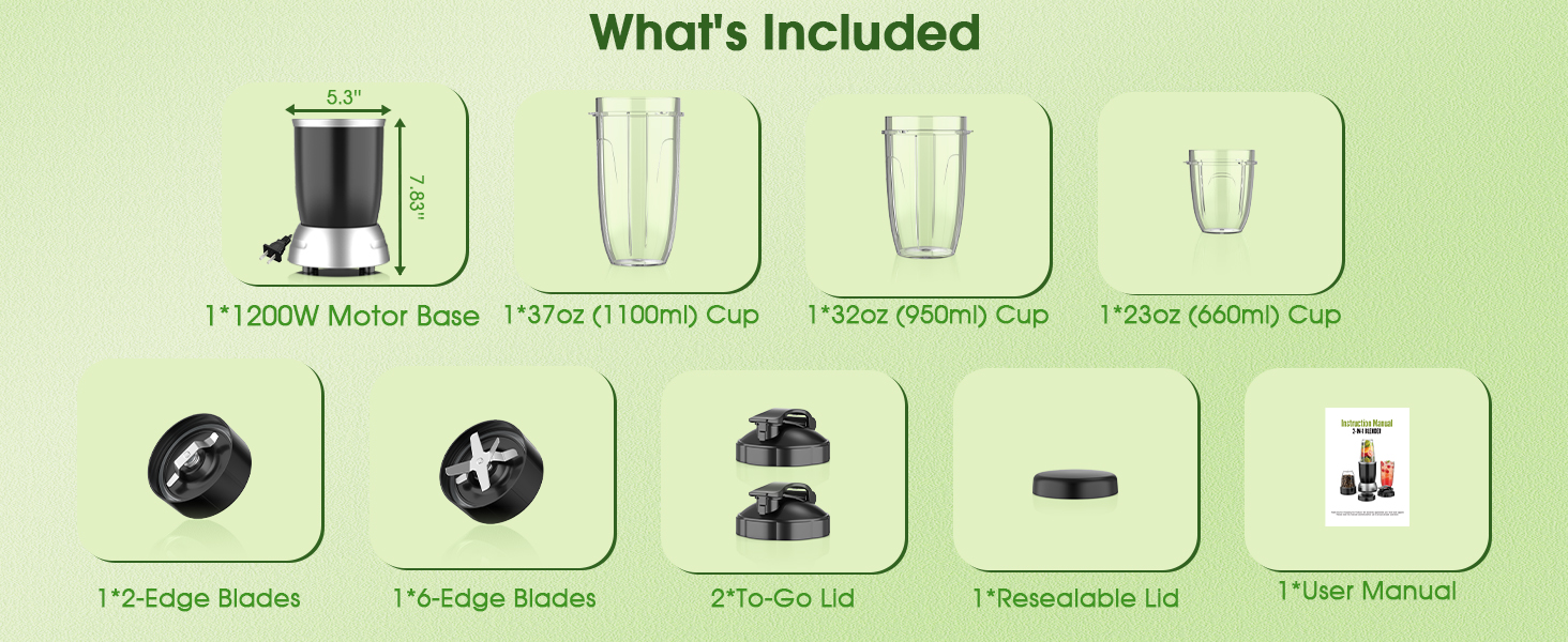 portable 1200Watt power blender with stainless steel blades
