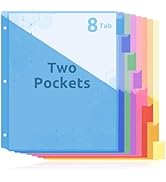SKYDUE Binder Dividers with Pockets 8-Tab for 3-Ring Binder, Plastic Binder Dividers with Write o...