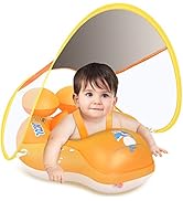 Upgraded No Flip Over Baby Pool Float, Baby Float with Canopy UPF50+, Inflatable with Double Air ...