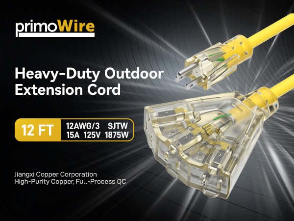 Heavy-Duty Outdoor Extension Cord, 3-Outlets with Indicator Lights Extension Cord