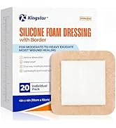 Kingstar Silicone Foam Dressing 4x4 with Gentle Border, 20 Pack - Waterproof Adhesive Foam Bandag...