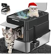 URPOWER Stainless Steel Cat Litter Box with 110° Flip-Top Lid Extra Large Enclosed Litter Box Non...