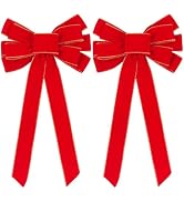 Xjoviative 2 Pack Red Christmas Bows, 11”x20” Large Christmas Tree Topper Bow Decorative Velvet B...