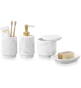 SEEYUAN Bathroom Accessories Set 4 Pcs-Toothbrush Holders Set, Soap Dispenser, Cotton Swab Jars, ...
