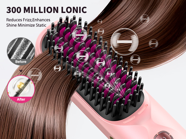cordless hair straightening brush portable hair straightener women wireless travel gift Pink ionic