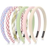 Wecoe Headbands for Women & Girls, Pastel Plaid & Solid Thick Padded Headbands Pack Fashion Non-S...