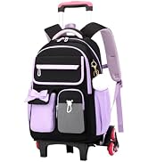 Armbq Rolling Backpack for Girls Color-Block Backpack with Wheels for Elementary Middle School, K...