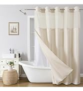 eachope No Hook Shower Curtain with Snap-in Fabric Liner Set,Linen-Like Boho Arch Design Fabric S...