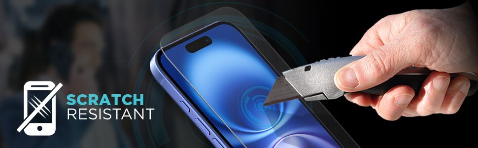 Scratch-resistant HD clear film screen protector shields iPhone 16 display from daily wear damage