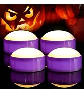 EZiKitchen 4 Pack Halloween Pumpkin Lights Jack O Lantern Lights Purple Battery Operated Candles ...