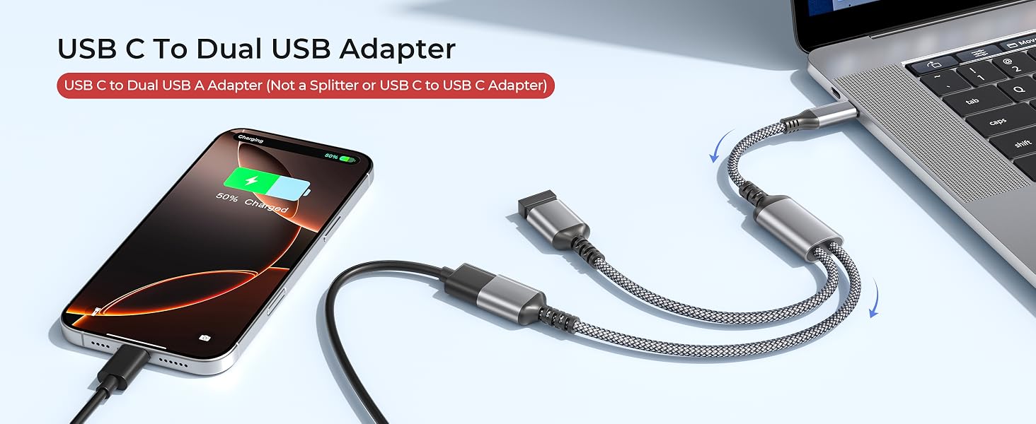 USB C to Dual USB Adapter