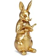 ehuoyan Reading Rabbit Statue Easter Bunny Decorations Vintage Bunny Figurine with Book and Monoc...