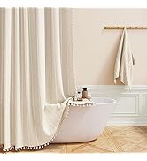 BTTN Boho Farmhouse Shower Curtain, Linen Rustic Weighted Striped Fabric Shower Curtain Set with ...