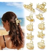 CWJCYTNSN 10 Pcs Gold Hair Clips for Women Girls Metal Small Starfish Conch Seashell Hair Claw Cl...