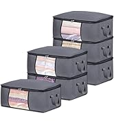 BiCINE 6 Pack Clothes Storage Bags with Zipper, Foldable Blanket Storage Box with Clear Window Re...