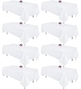 8 Packs White Table Cloth Rectangle 60x102 Inch for 6 Foot Rectangle Tables, Wrinkle Resistant Po...