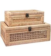 SeekElegant Extra Large Rattan Decorative Box with Glass Lid, Set of 2 Boho Handwoven Decorative ...