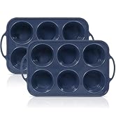 Vnray 2 Pack Jumbo Silicone Muffin Pan with Metal Frame, Non Stick Silicone Cupcake Pan with Hand...