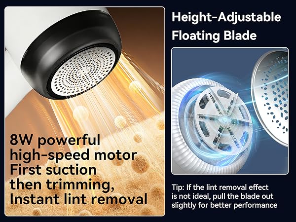 8W high-speed motor, First suction then trimming,Height-Adjustable Floating Blade