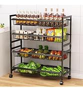 Cinati 4-Tier Kitchen Storage Cart, Adjustable Rolling Pantry Storage Cart with 10 Baskets & Hand...