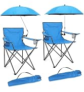 HaSteeL 2PCS Camping Chairs with Detachable Umbrella, Folding Beach Chair for Adults, Large Porta...