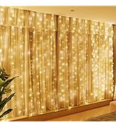 HXWEIYE 300LED Fairy Curtain Lights, 9.8x9.8Ft Warm White USB Plug in 8 Modes Christmas String Ha...