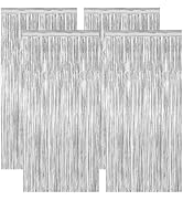 ZATAYE 4 Pack Party Decorations, 3.28 FT x 7.05 FT Silver Backdrop, Metallic Photo Booth Props Si...