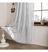 BTTN 84 Inch Length 2 Panels Curtains, Long Boho Farmhouse Linen Striped Embroidery Drapes with T...