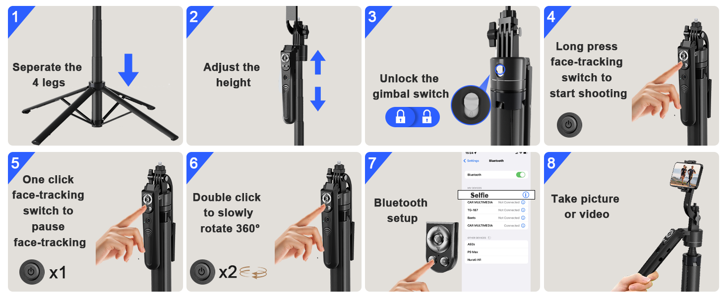 6 in 1 selfie stick tripod with fill light