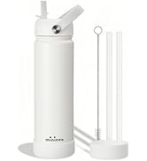 Insulated Stainless Steel Water Bottle with Straw, Ceramic-Lined, BPA-Free & Leak-Proof, 24 oz, W...