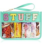 TESAFNG Snack Bag for Travel - Clear Chenille Varsity Letter Flat Pouch with Zipper, Waterproof C...