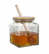 16.9oz Honey Pot, Honey Jars with Dipper, Sunflower Square Glass Jar, Honey Dispenser with Bamboo...