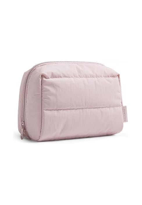 BAGSMART Puffy Makeup Bag, Wide Opening Cosmetic Organizer, Soft Water-Resistant Travel Toiletry ...