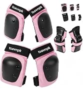 Knee and Elbow Pads Set for Women & Teens – Pink Skateboarding Protective Gear with Wrist Guards,...