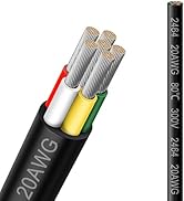 20 Gauge 6 Conductor Electrical Wire, 16.5FT 2464 20AWG 6 Wire Cable Black PVC Stranded Tinned Co...