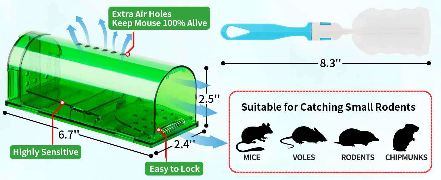 Mouse Humane No Kill Live Catch and Release Mouse Traps, Reusable with Cleaning Brush