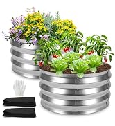 Cycayit Round Metal Raised Garden Bed 2 Pack with Fabric Liners, 2 ft × 2 ft × 1 ft, Outdoor Plan...