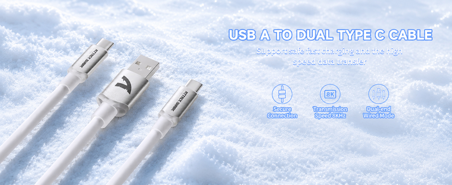 ATTACK SHARK C08 USB A to Dual Type-C Custom Coiled Aviator Cable with Adjustable RGB Light