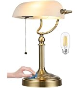 Newrays White Matted Stepless Dimmable Glass Bankers Desk Lamp | Table Lamp Plug in Fixture for S...