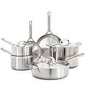 GreenPan x Bobby Flay 10 Piece Stainless Steel Cookware Set, Tri-Ply Multiclad Pots & Pans, Profe...