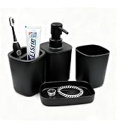 LGURT Matte Black Bathroom Accessories Set, 4-Piece Plastic Bathroom Decor Set with Soap Dispense...