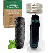 EcoYou Charcoal Bamboo Floss | 2 Natural Floss Refill with Glass Container | Organic Mint & Cande...