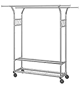 Simple Trending Heavy Duty Double Rod Clothes Rack Load 450LBS Rolling Clothing Rack with Wheels,...