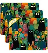 Whimsical Cat Garden Mouse Pad Set, 9.5 x 7.9 Inch, Non-Slip Rubber Base, Colorful Floral Design,...