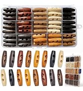 90Pcs Oval Wooden Buttons Wood Horn Toggle Buttons Accessories, 1.18in 30mm 2 Holes 8 Colors Natu...