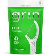 GRIN Fine Flosspyx, Floss Picks, 75 Count, Dental Flossers, Minty Flavor, Recycled Plastic, Super...