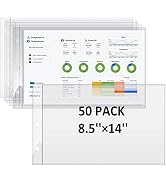 8.5 x 14 Paper Sleeves, 50 PCS, Legal- Size Document Sleeves, Landscape Page Protectors for 3 Rin...