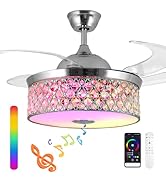 NUTCRUST Bluetooth Ceiling Fan with Light and Speaker, Retractable Ceiling Fan Chandelier with Re...