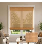 Zeluna Cordless Bamboo Roman Shades, Light Filtering Woven Wood Window Blinds with Valance for Li...